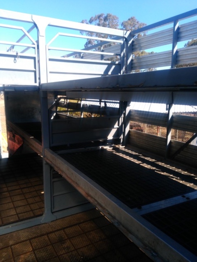 2016 20' 3x1 Stock Crate on a Marlin Tri Axle Dog Trailer