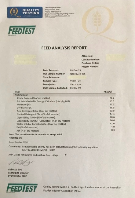 300MT Vetch Hay 500kg 8x4x3 - 'new season'
