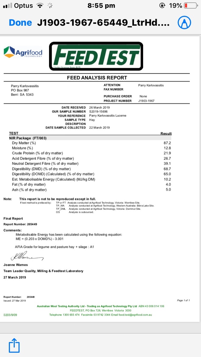 A1 rated Organic lucerne hay
