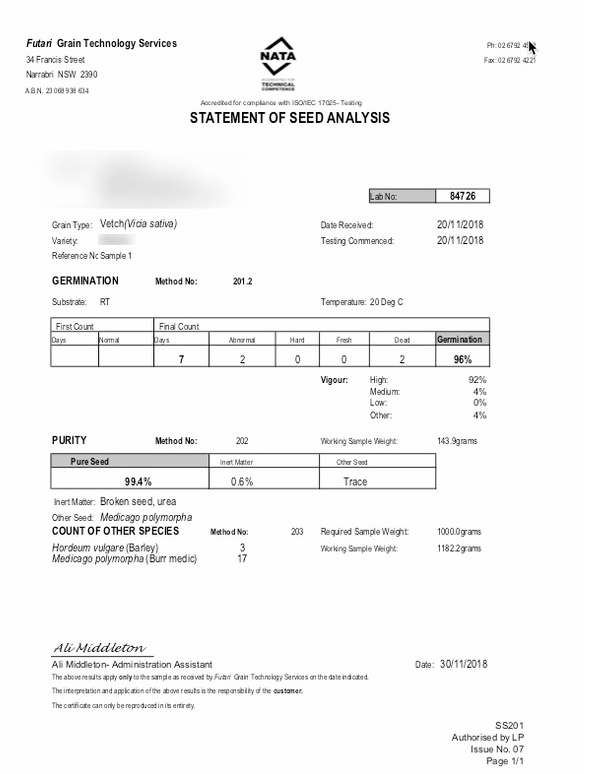 Vetch Seed x 100 m/t