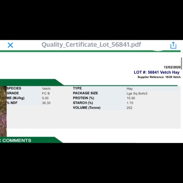 100mt Vetch Hay 8x4x3 Bales 