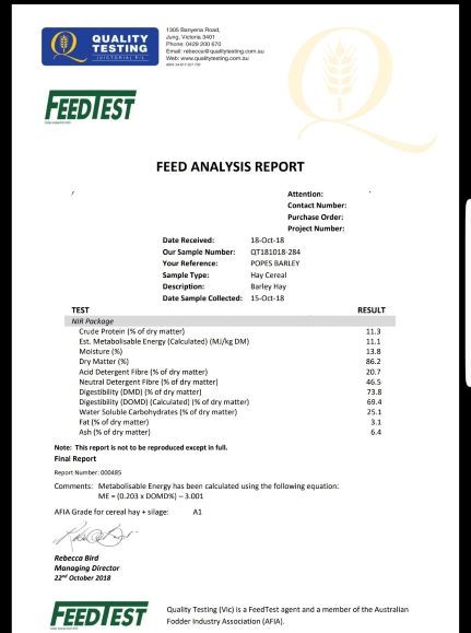 60 x Barley Hay 600-650kg 8x4x3 Bales