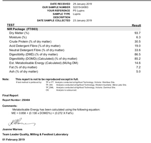 55 - 60/MT Lupins For Sale Ex Farm -  In Storage