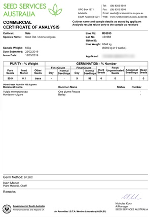 Saia oats, cleaned, tested, bagged, into 1000 kg or 25 kg at $1.30/kg