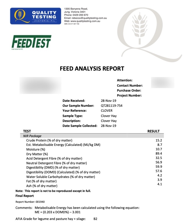 120mt Clover Hay 600kg 8x4x3 Bales