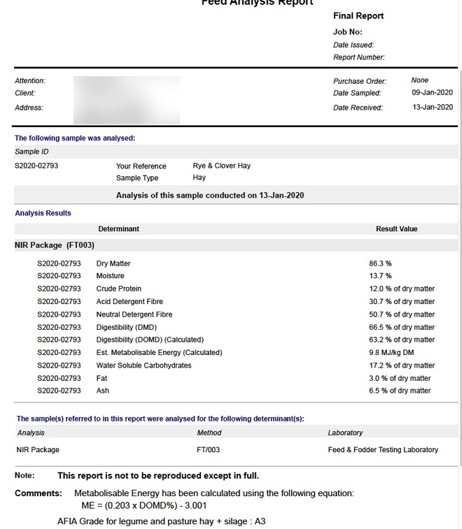 250mt Ryegrass/Clover Hay 640kg 8x4x3 Bales