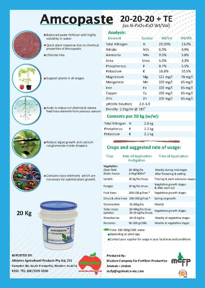 FERTILISER AMCO PASTE 20.20.20 & TE - PLENTY OF STOCK AVAILABLE