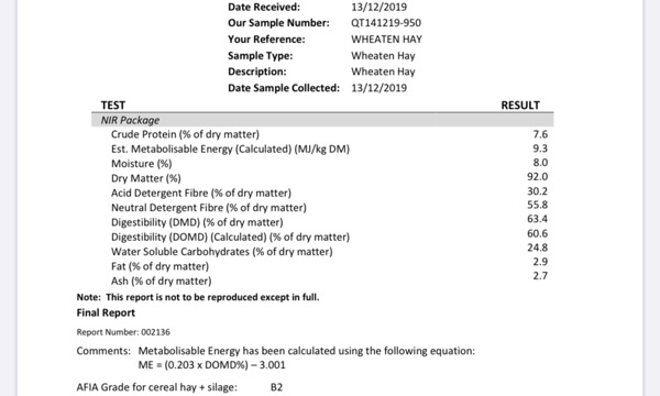 Wheaten Hay 750kg 8x4x3 Bales