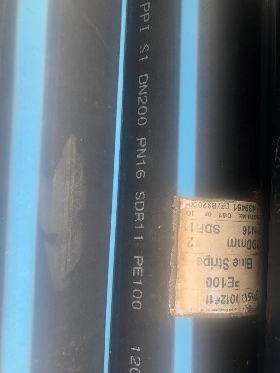 200mm Poly Pipe PE 12m lengths - Unused
