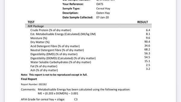Oaten Hay 550kg 8x4x3 Bales (19/20 Season)