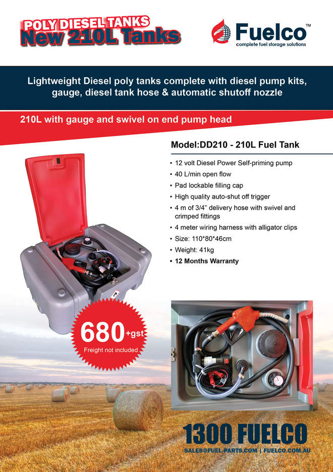210 Litre HIgh quality Poly Diesel fuel tank
