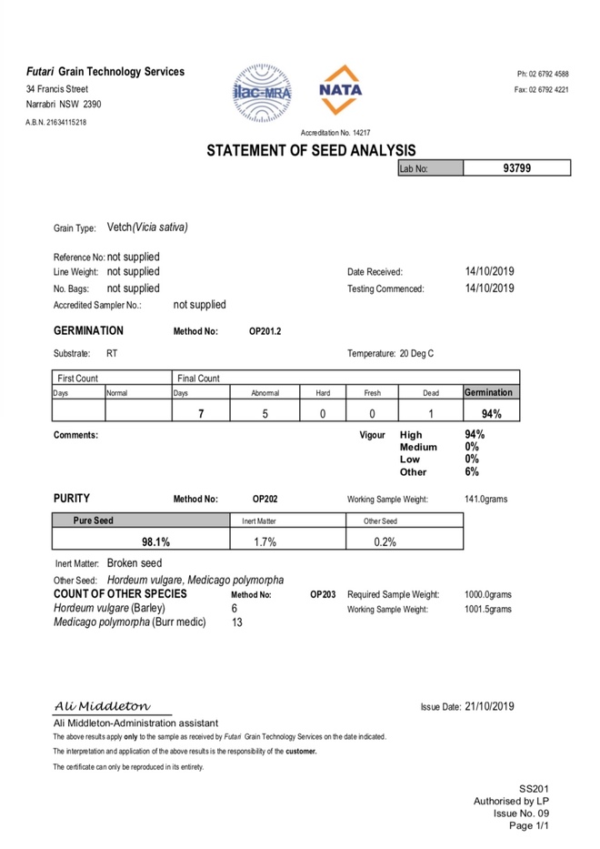 Vetch Seed Cleaned & Graded