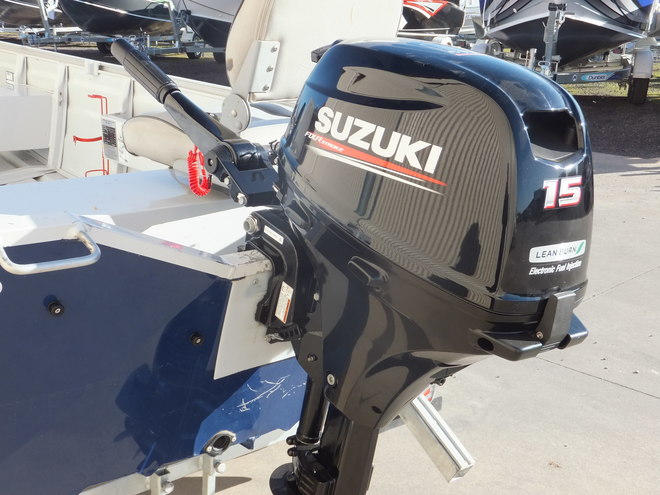 2013 BLUEFIN 3.75.ALUMINIUM FISHING BOAT.BRAND NEW SUZUKI 15 HP 4 STROKE OUTBOARD. BRAND NEW DUNBIER TRAILER.