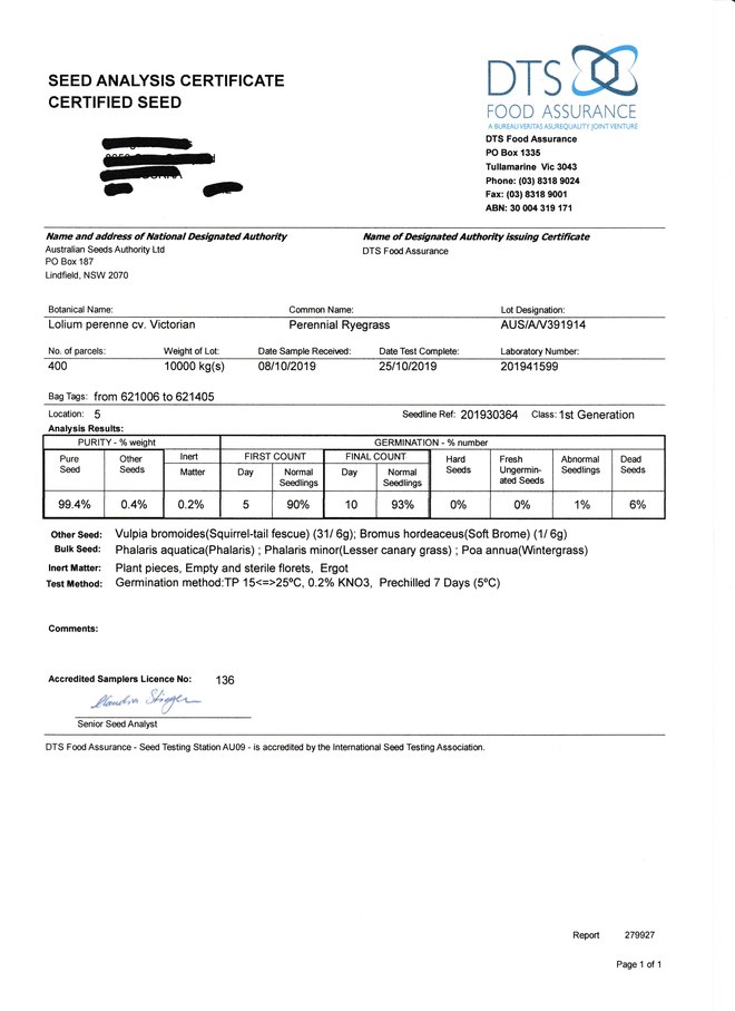 Victorian Perennial Ryegrass