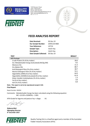 Vetch Hay 8x4x3 Bales 600kg (Seller to Freight)
