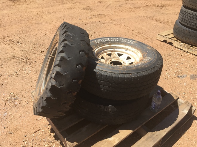 Under Auction - (A132) - 2 x 6 Stud Sunraysia Landcruiser Rims and Tyres Plus 16 Inch Landcruiser Split Rim 