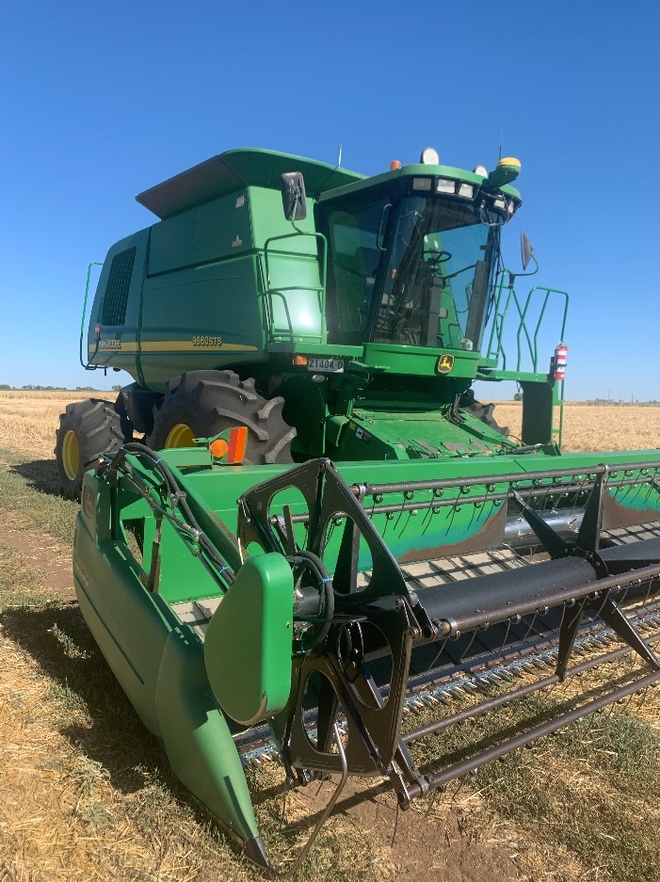 2004 John Deere 9660 STS Rice Spec 4WD Header with 25ft Draper Front & Trailer