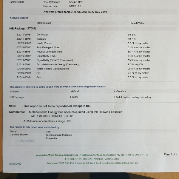 200mt Oaten Hay 620kg 8x4x3 bales