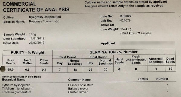 Ryegrass Seed 1500kg