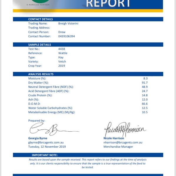 80mt Vetch Oaten Hay 8x4x3 Bales