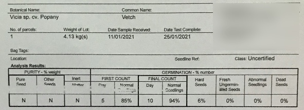 Popany Vetch Seed (Tested) - 1mt bags available