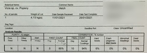 Popany Vetch Seed (Tested) - 1mt bags available