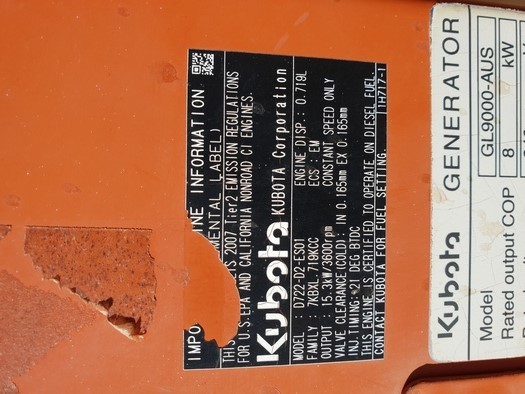 Kubota GL9000 10KVA Skid Mount Generator