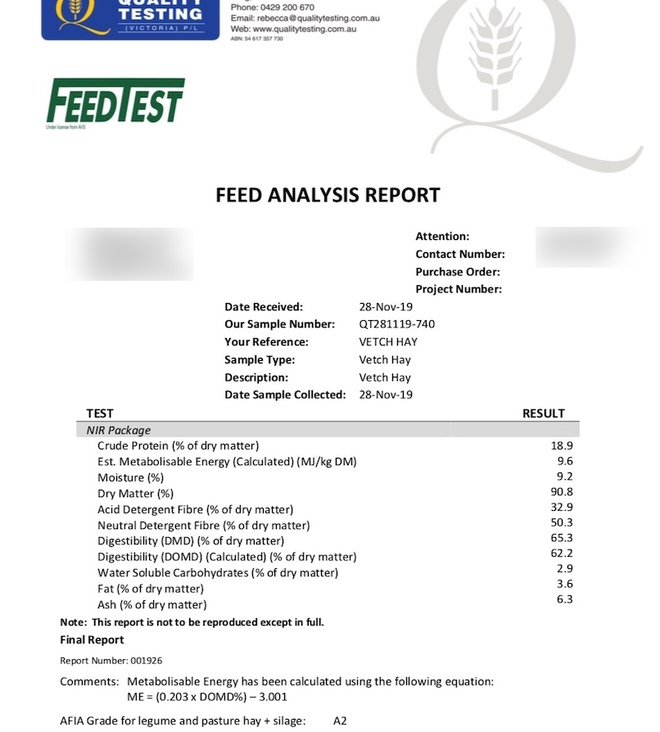 180mt Vetch Hay 600+kg 8x4x3 Bales Ex Paddock
