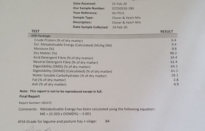 80mt Oaten/Vetch & Clover Mix Hay 600-650kg 8x4x3 Bales