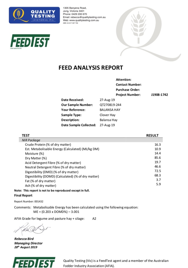 Balansa Clover Hay 8x4x3 800kg Bales