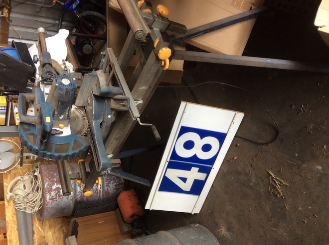 (A129) - GMC Sliding Drop Saw and Stand