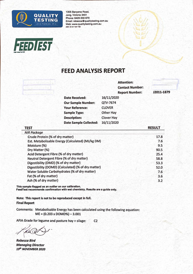 100mt Clover Hay 8x4x3 bales (New Season 20/21)