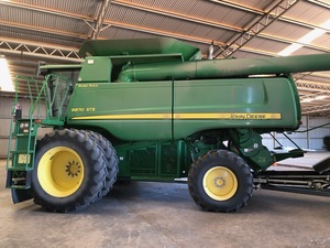 John Deere 9870 Harvester with  Tecfarm 50 cubic metre Chaff Cart