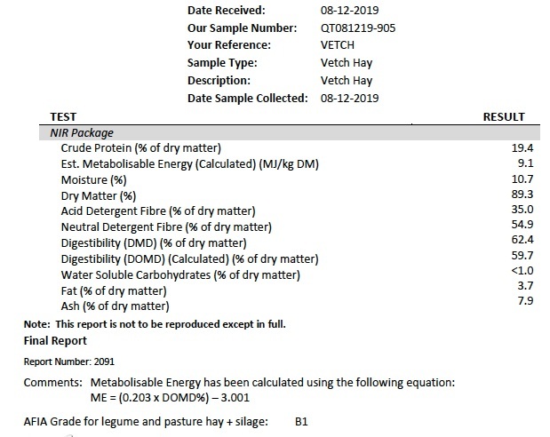 500 Bales of Vetch Hay Shedded
