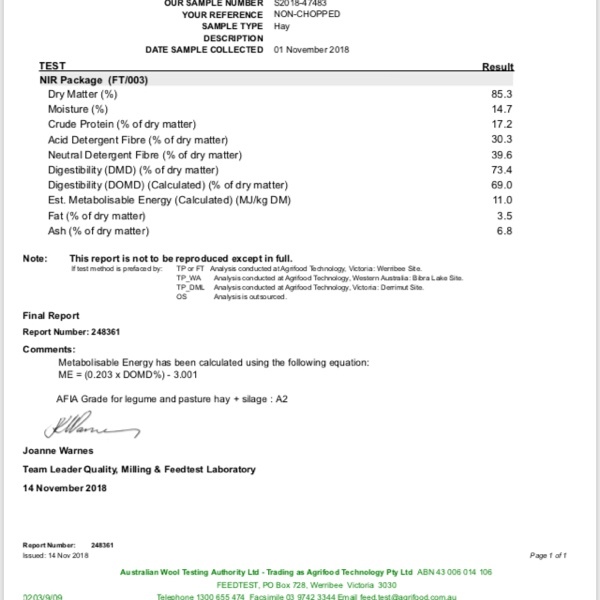 80mt Canola Hay 680kg 8x4x3 Bales + Freight