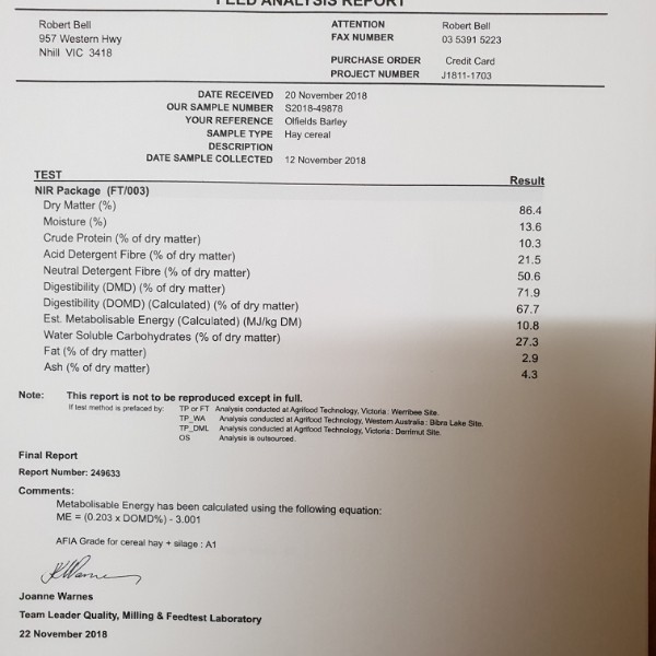 500mt Barley Hay 600kg approx. 8x4x3 Bales