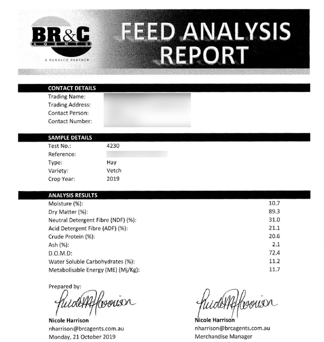300mt Vetch Hay 8x4x3 Bales New Season 